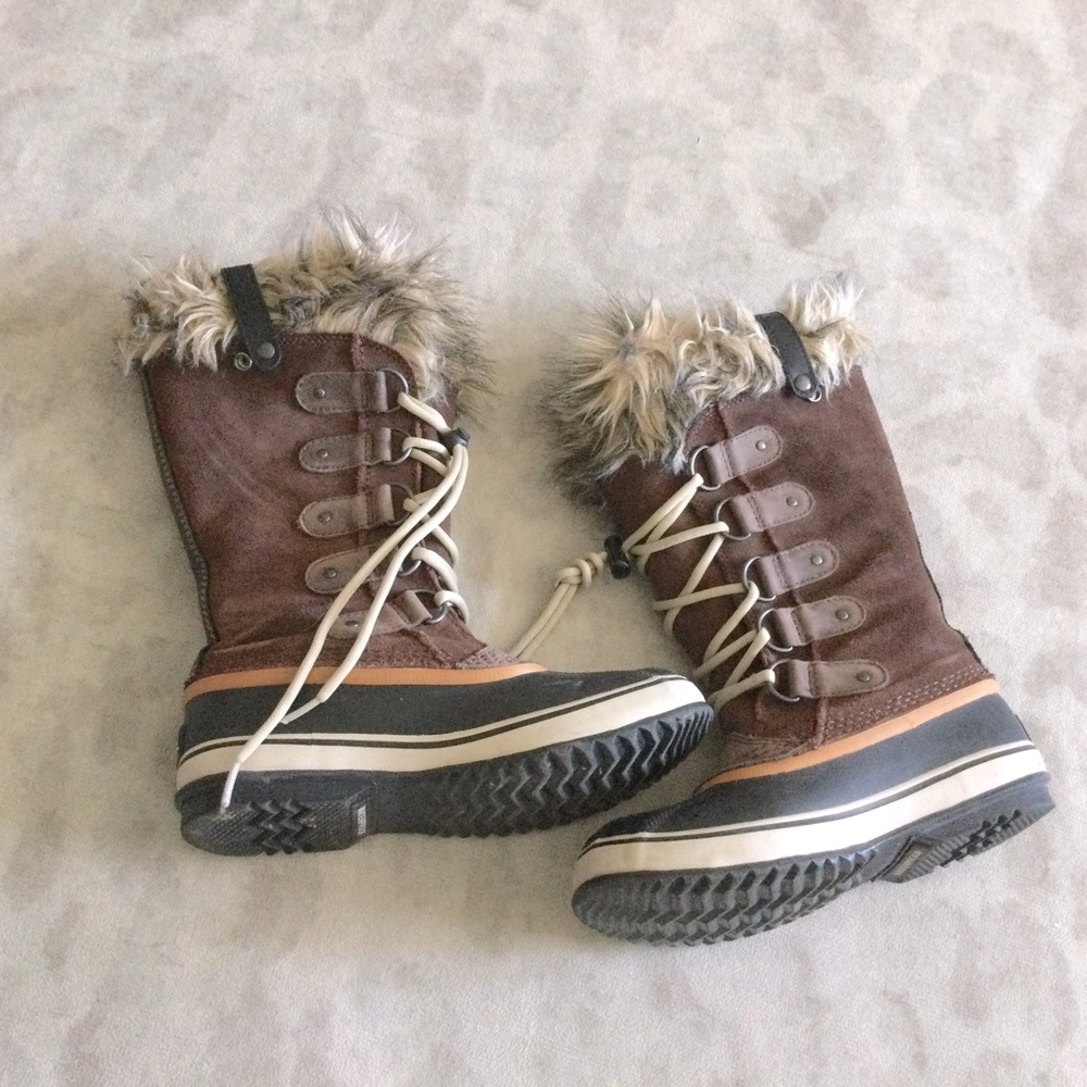 SOREL Brown Faux Fur Leather Winter Waterproof Boots Size 7 Joan of Arctic